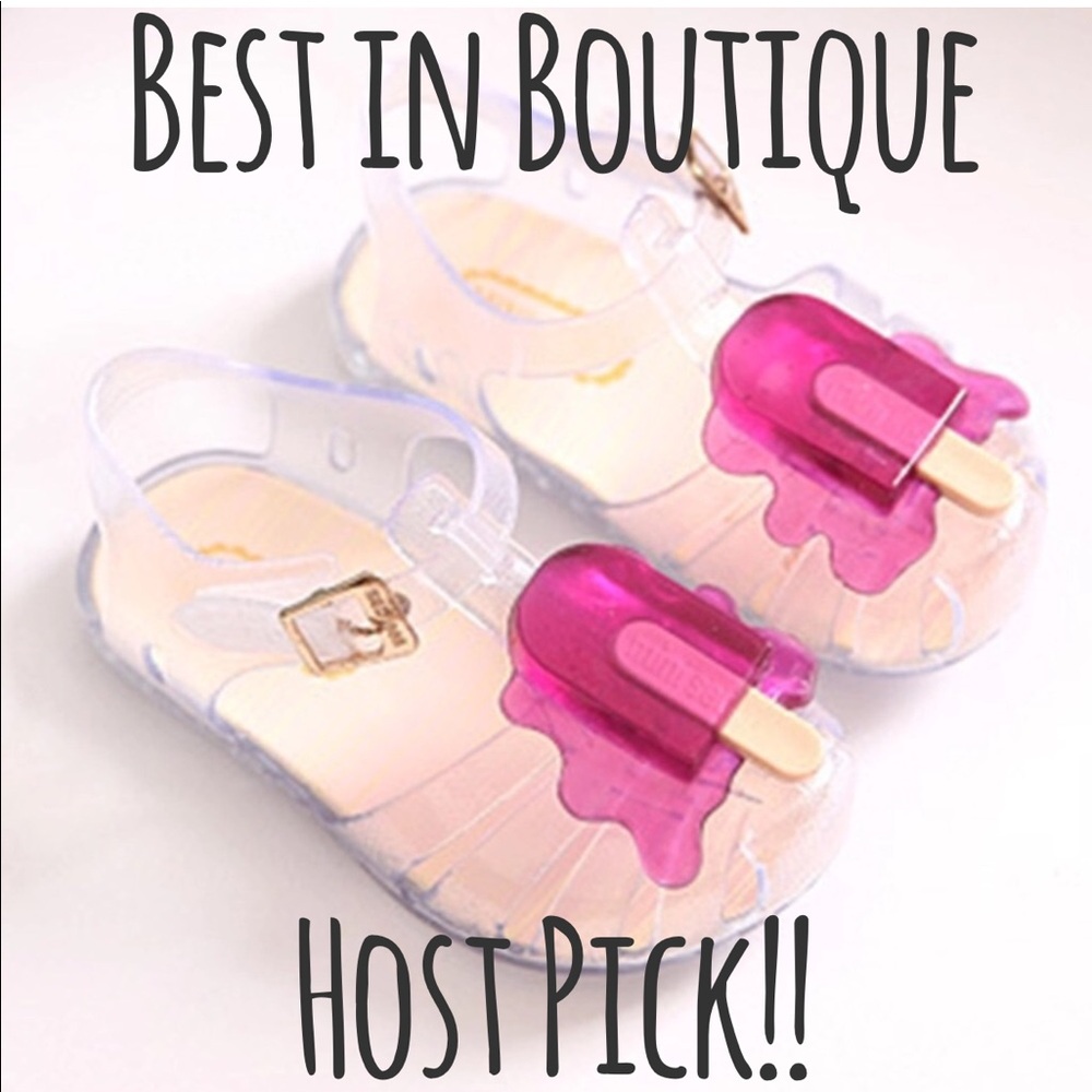 Girls Clear Jelly Sandals with Pink Popsicle Accent